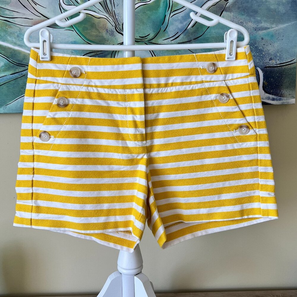 Ann Taylor Yellow White Striped Shorts with Side Sailor Buttons